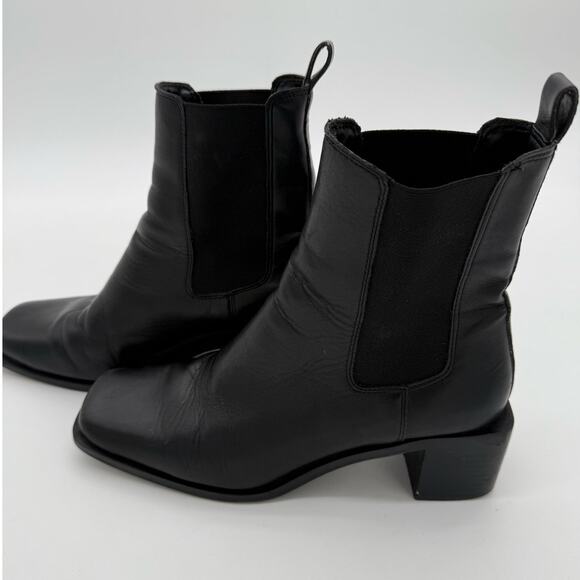 Aldo Leather Black Foal Chelsea Boot Block Square Heel Modern Minimalist 9 - Picture 7 of 7